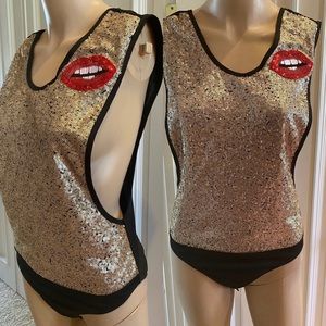 Medium gold sequin lips bodysuit #6642